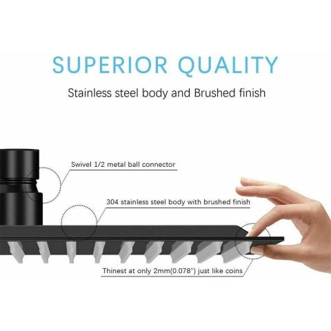 Cap duș pătrat BisDesign® Ultra Slim 20x20 cm, finisaj negru mat, oțel inoxidabil [10]