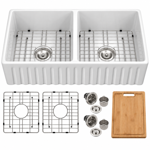 Chiuvete  Bucătărie - chiuveta-bucatarie-ceramica-farmhouse-2-cuve-835x459x254-alba-bisdesign