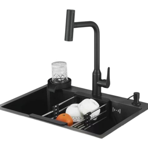 Chiuvete Multifuncționale Bucătărie - chiuveta-multifunctionala-bucatarie-negru-mat-bisdesign-accesorii-complete