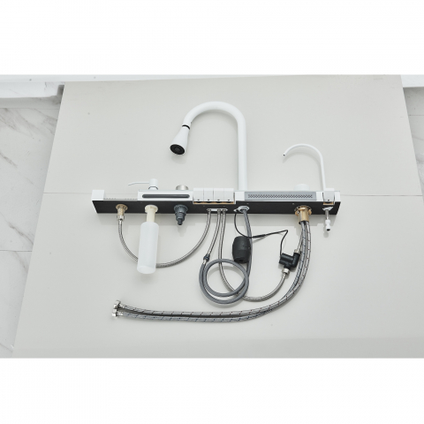 Chiuvetă multifuncțională bucătărie alb mat 77 L cu LCD, LED și accesorii [14]