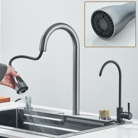 Chiuvetă multifuncțională bucătărie gri grafit 600x450 mm cu accesorii premium [3]