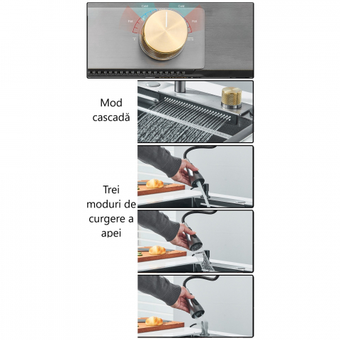 Chiuvetă multifuncțională bucătărie gri grafit 600x450 mm cu accesorii premium [8]