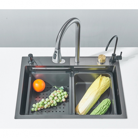 Chiuvetă multifuncțională bucătărie gri grafit 600x450 mm cu accesorii premium [2]