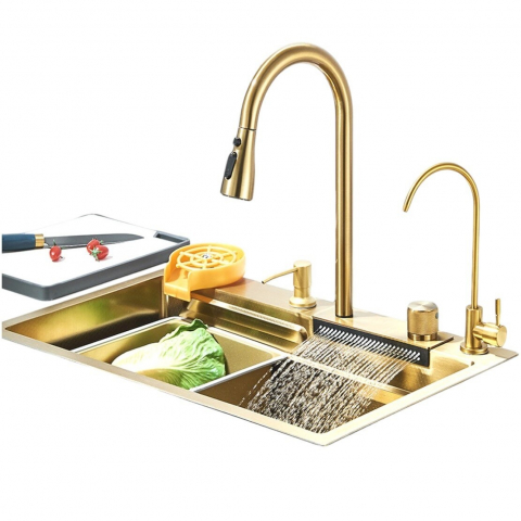 Chiuvete Multifuncționale Bucătărie - Chiuvetă multifuncțională auriu mat cu baterie și accesorii incluse