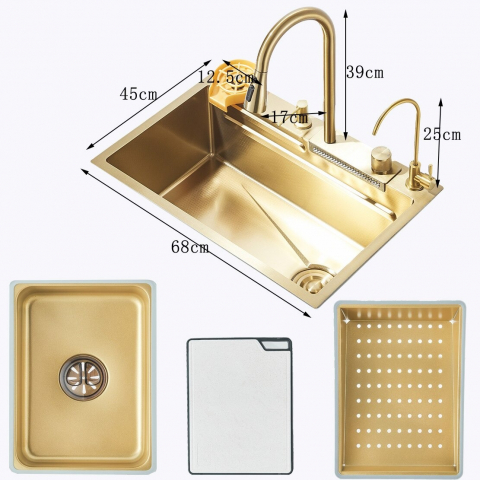 Chiuvetă multifuncțională auriu mat cu baterie și accesorii incluse [2]