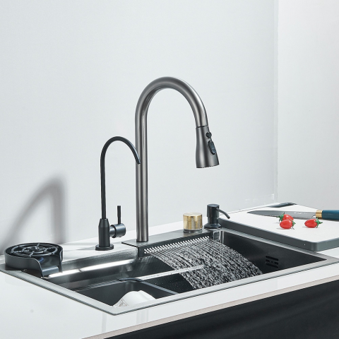 Chiuvetă multifuncțională bucătărie gri grafit din oțel inoxidabil cu accesorii incluse [1]