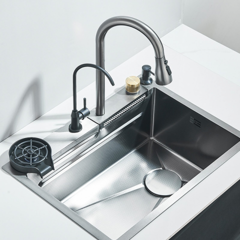 Chiuvetă multifuncțională bucătărie gri grafit din oțel inoxidabil cu accesorii incluse [6]