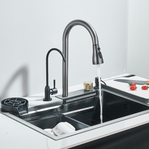 Chiuvetă multifuncțională bucătărie gri grafit din oțel inoxidabil cu accesorii incluse [3]