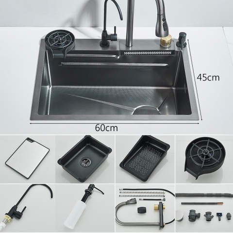 Chiuvetă multifuncțională bucătărie gri grafit din oțel inoxidabil cu accesorii incluse [13]