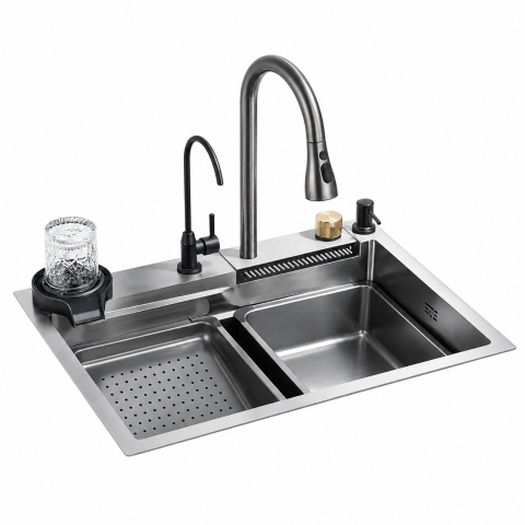 Chiuvete Multifuncționale Bucătărie - Chiuvetă multifuncțională bucătărie gri grafit din oțel inoxidabil cu accesorii incluse