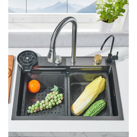Chiuvetă multifuncțională bucătărie gri grafit 600x450 mm cu accesorii premium [1]