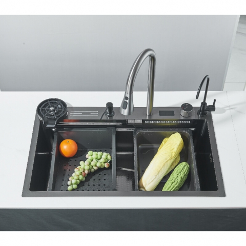 Chiuvetă multifuncțională bucătărie gri grafit 77 L cu LCD și accesorii premium [2]