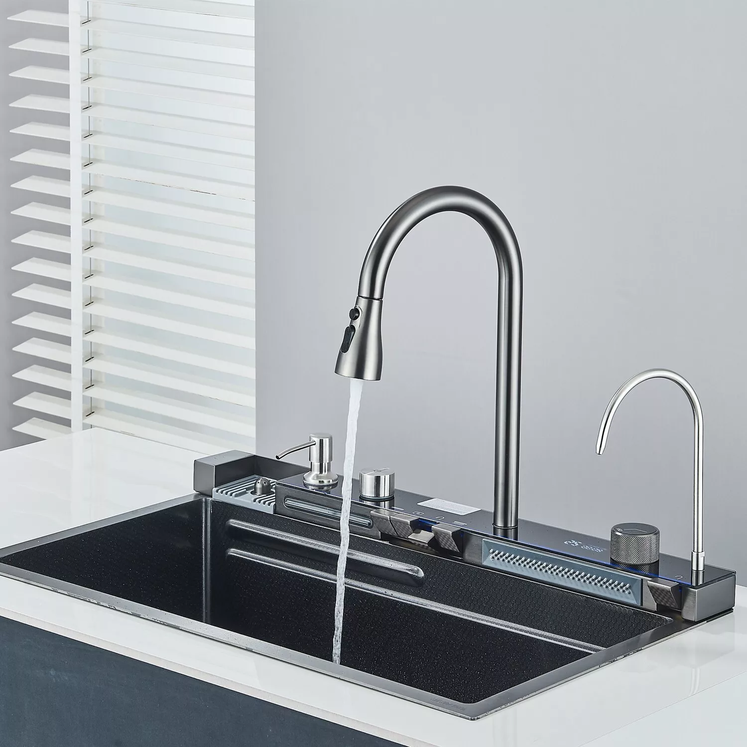 Chiuvetă multifuncțională gri grafit 77 L cu LCD și accesorii premium [7]