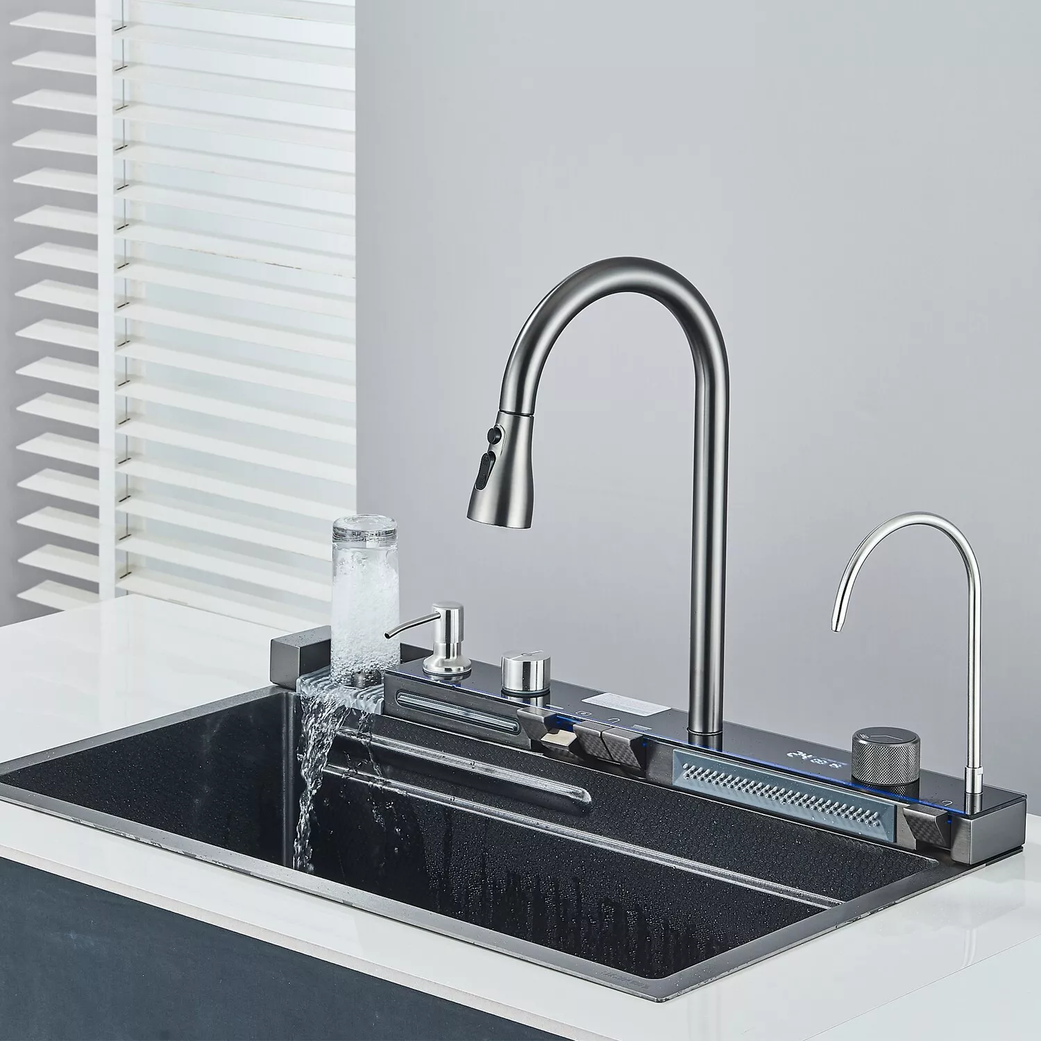 Chiuvetă multifuncțională gri grafit 77 L cu LCD și accesorii premium [11]
