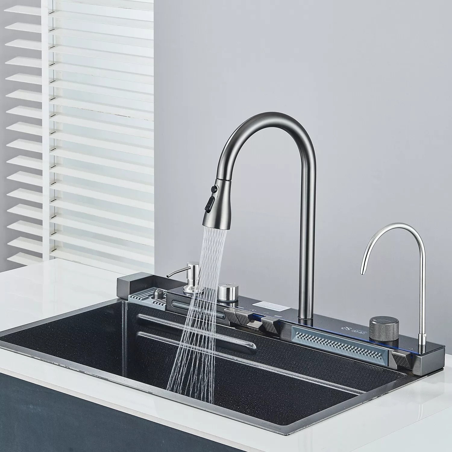 Chiuvetă multifuncțională gri grafit 77 L cu LCD și accesorii premium [15]