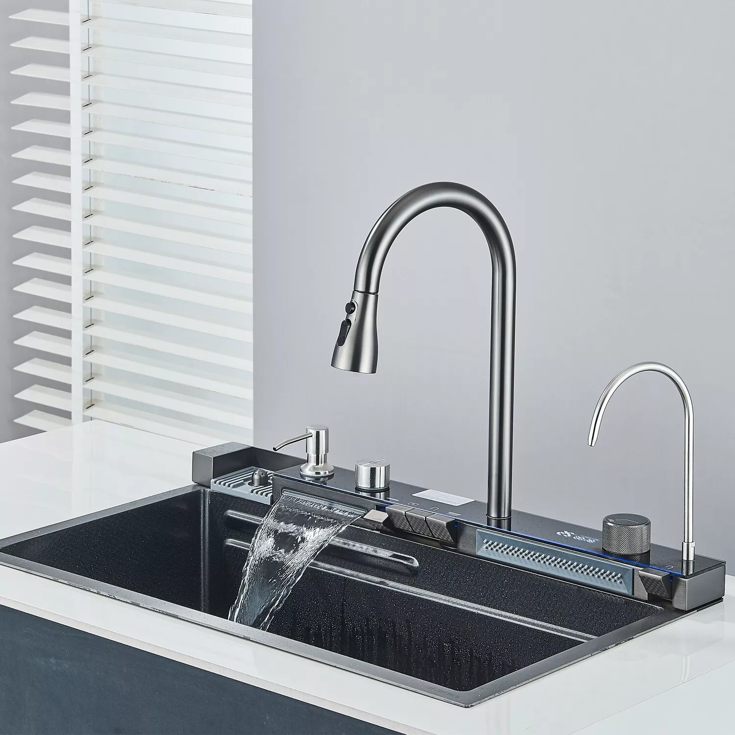 Chiuvetă multifuncțională gri grafit 77 L cu LCD și accesorii premium [9]