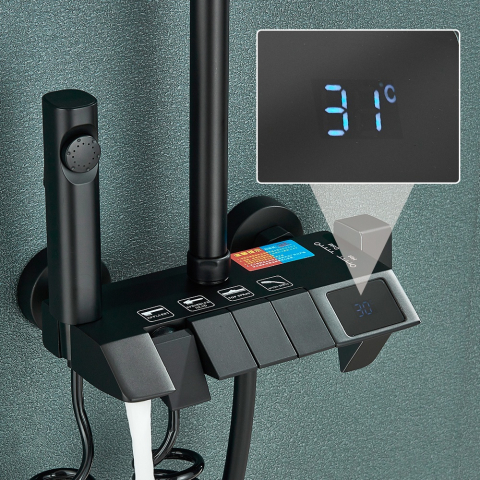 Coloană de duș negru mat cu afișaj digital și 4 funcții premium [2]