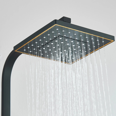 Coloană de Duș BisDesign®, Acționare Buton, Reglabilă, Cos Organizator, Negru Mat/Auriu, 4 Funcții, Pălărie 20 cm [3]