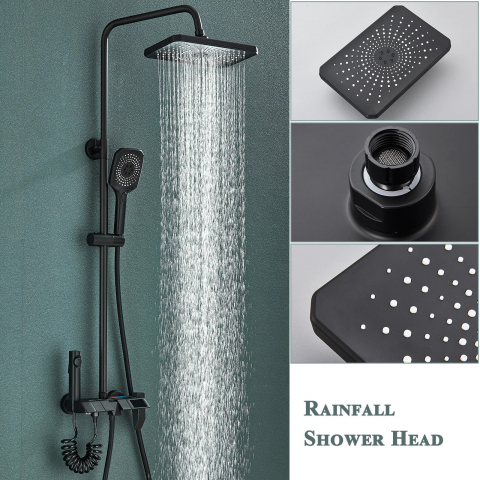 Sistem de duș premium negru mat cu afișaj digital, palărie Rainfall 28 cm și 4 funcții [1]