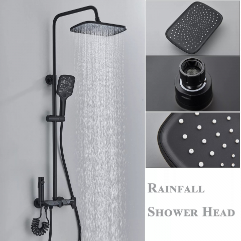 Coloană de duș negru mat cu butoane piano, palărie Rainfall 28 cm și 4 funcții [3]