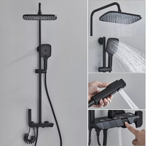 Coloană de duș negru mat cu butoane piano, palărie Rainfall 28 cm și 4 funcții [1]