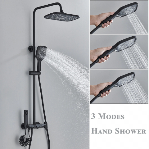 Coloană de duș negru mat cu butoane piano, palărie Rainfall 28 cm și 4 funcții [2]