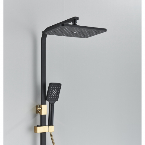 Coloană de duș negru mat și auriu cu termostat, 30 cm, 4 funcții [3]