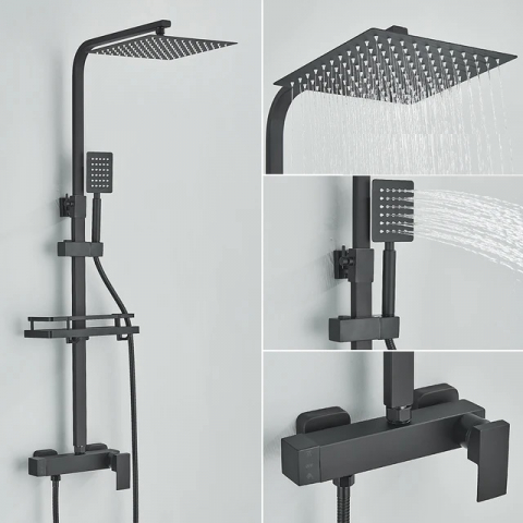 Coloană de duș reglabilă negru mat cu pălărie 20 cm și 2 funcții [4]