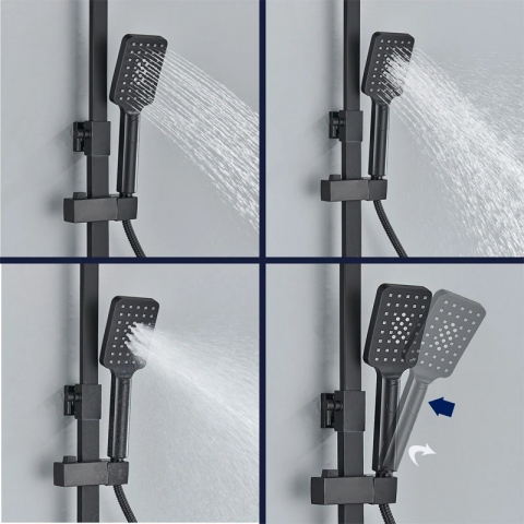 Coloană de duș negru mat reglabilă 73-116 cm, para 30 cm ploaie, 3 funcții [2]