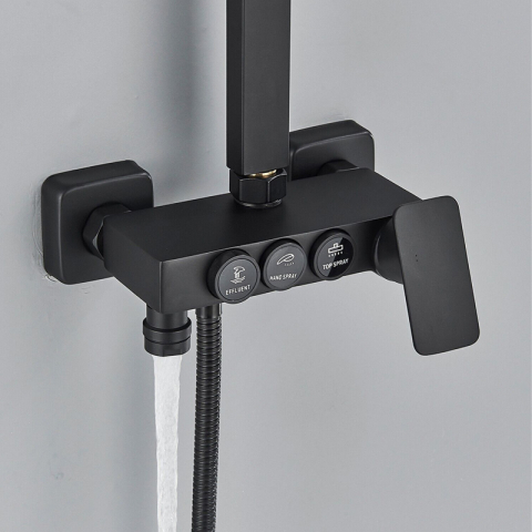Coloană de duș negru mat reglabilă 73-116 cm, para 30 cm ploaie, 3 funcții [4]
