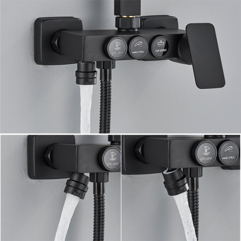 Coloană de duș negru mat reglabilă 73-116 cm, para 30 cm ploaie, 3 funcții [5]