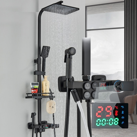 Coloană de duș negru mat cu LCD și termostat, 30 cm [1]