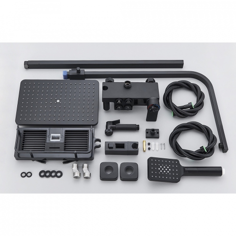 Coloană de duș negru mat cu LCD și termostat, 30 cm [6]