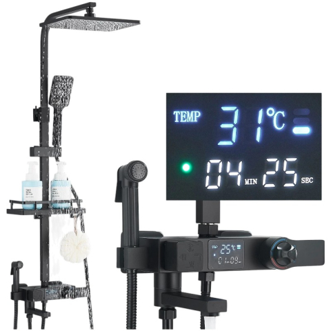 Coloane de Duș - Coloana Dus BisDesign Termostat LCD negru mat 29 cm