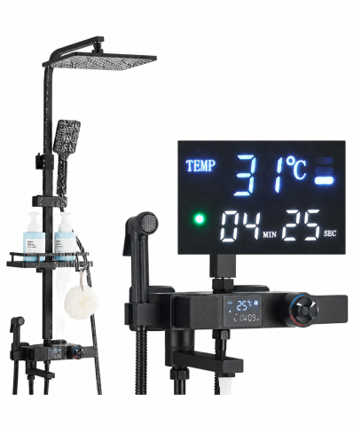 Coloane de Duș - Coloana Dus BisDesign Termostat LCD negru mat 29 cm