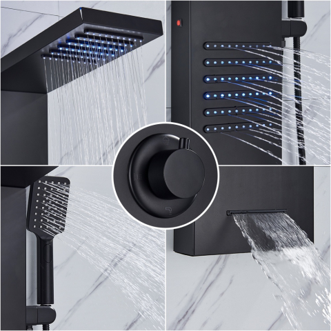 Coloană duș panel negru mat cu ploaie, cascadă, SPA și LED-uri [3]