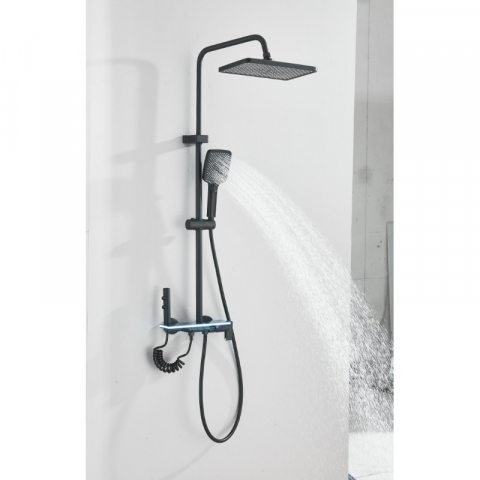 Sistem de duș negru mat cu afișaj digital, palărie Rainfall 30 cm și 4 funcții [6]