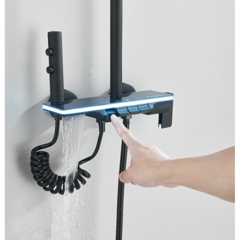 Sistem de duș negru mat cu afișaj digital, palărie Rainfall 30 cm și 4 funcții [1]