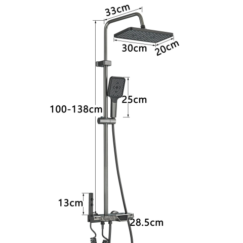 Coloană de Duș BisDesign®, Aluminiu Premium, Gri Grafit, Sticlă Neagră, Pălărie 28 cm, 4 Funcții, Afișaj Temperatură [15]