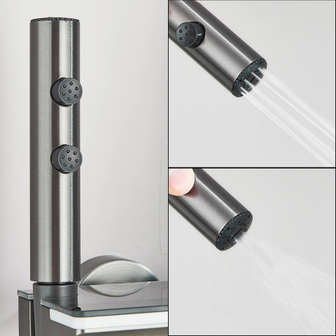 Coloană de Duș BisDesign®, Aluminiu Premium, Gri Grafit, Sticlă Neagră, Pălărie 28 cm, 4 Funcții, Afișaj Temperatură [7]