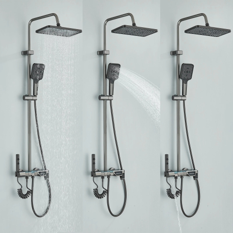 Coloană de Duș BisDesign®, Aluminiu Premium, Gri Grafit, Sticlă Neagră, Pălărie 28 cm, 4 Funcții, Afișaj Temperatură [2]