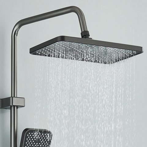 Coloană de Duș BisDesign®, Aluminiu Premium, Gri Grafit, Sticlă Neagră, Pălărie 28 cm, 4 Funcții, Afișaj Temperatură [9]