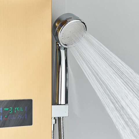 Panel de Duș BisDesign® Auriu Periat cu LED și Display Digital, 128 cm, Funcție SPA și Cascadă [7]