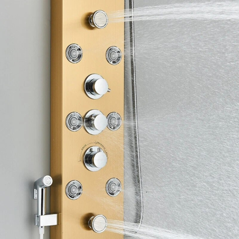 Panel de Duș BisDesign® Auriu Periat cu LED și Display Digital, 128 cm, Funcție SPA și Cascadă [6]