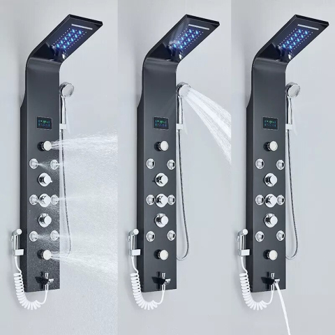 Panel de duș BisDesign® negru metalizat cu LED, display digital, funcție ploaie, cascadă și hidromasaj SPA [2]