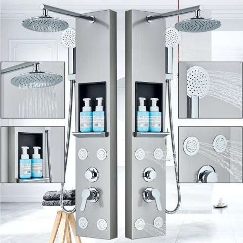 Coloană de Duș BisDesign® Crom Metalizat, Funcție Ploaie și SPA, cu Raft de Depozitare [1]