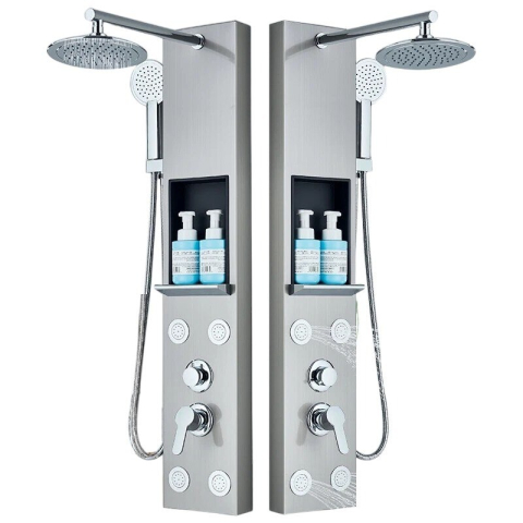 Coloane de Duș și Seturi de Duș - Coloană de Duș BisDesign® Crom Metalizat, Funcție Ploaie și SPA, cu Raft de Depozitare
