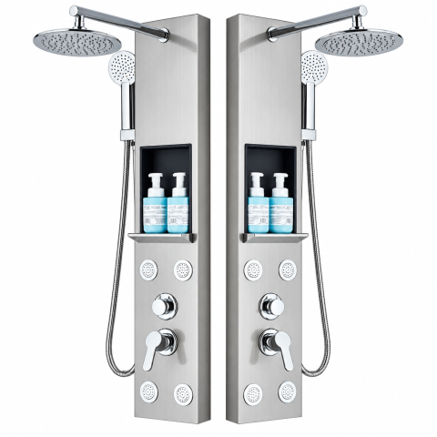 Coloane de Duș - Coloană de Duș BisDesign® Crom Metalizat, Funcție Ploaie și SPA, cu Raft de Depozitare
