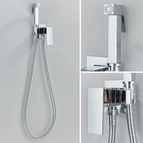 Duș igienic încastrabil argintiu lucios cu mixer apă caldă și rece [5]