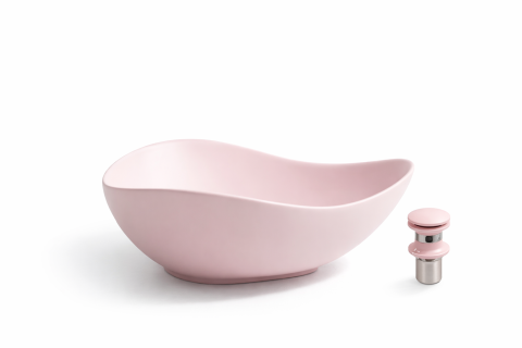 Lavoare Baie - Lavoar chiuveta baie pe blat BisDesign ceramica roz mat asimetric